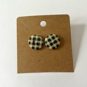2/$15- Black Plaid Button Earrings Handmade